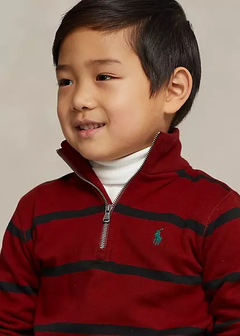 Pullover Ralph Lauren Striped Cotton Interlock Holiday Red/Polo Black - Tamanho 6 anos na internet