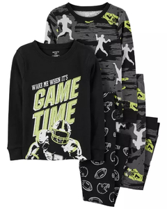 Pijama 4 peças Cotton Carter's Manga Longa "Game Time" - 3P841910 - Tamanho 8 anos