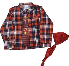Camisa xadrez com gravata Vermelha infantil Festa Junina com lenço de brinde Tamanho - 6 anos