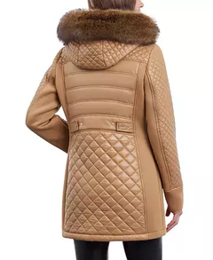 Jaqueta Michael Kors Faux-Fur-Trim Hooded Quilted Coat Marrom - Tamanho M na internet