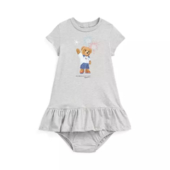 Vestido & Calcinha Ralph Lauren Polo Bear Jersey Tee Dress & Bloomer- RL6555 - Tamanho 12 meses