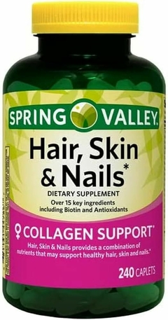 Suplemento Hair, Skin & Nails Spring Valley - Collagen Support - 240 Tablets - Validade 03/25