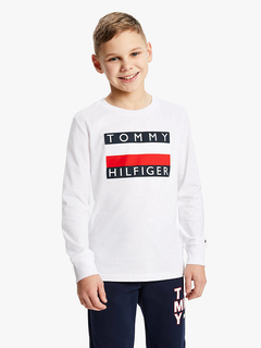 Camiseta Manga Longa Tommy Hilfiger Branca Logo- TH3085 - Tamanho 5 anos - comprar online