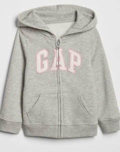 Moletom Ziper Gap Cinza Claro Logo Rosa - GAP804- Tamanho 4 anos