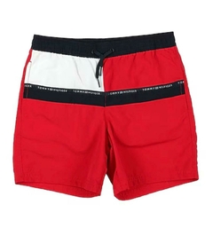 Short de Praia Tommy Hilfiger Vermelho/Azul Marinho - THXB00 - Tamanho 12 - 14 anos