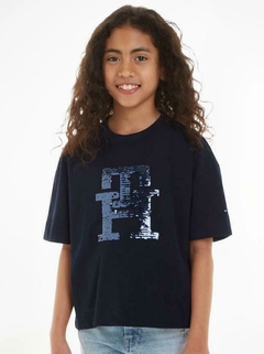 Camiseta Infantil Tommy Hilfiger Lantejoulas Azul Marinho- TH011 - Tamanho 12 - 14 anos - Mimos de Orlando