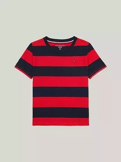 Camiseta Tommy Hilfiger Listrada Red/ Navy - TH6151 - Tamanho 8 - 10 anos