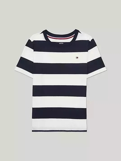 Camiseta Tommy Hilfiger Listrada White/ Navy - TH6092 - Tamanho 12 - 14 anos