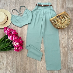 Conjunto Cropped e Pantalona Linho