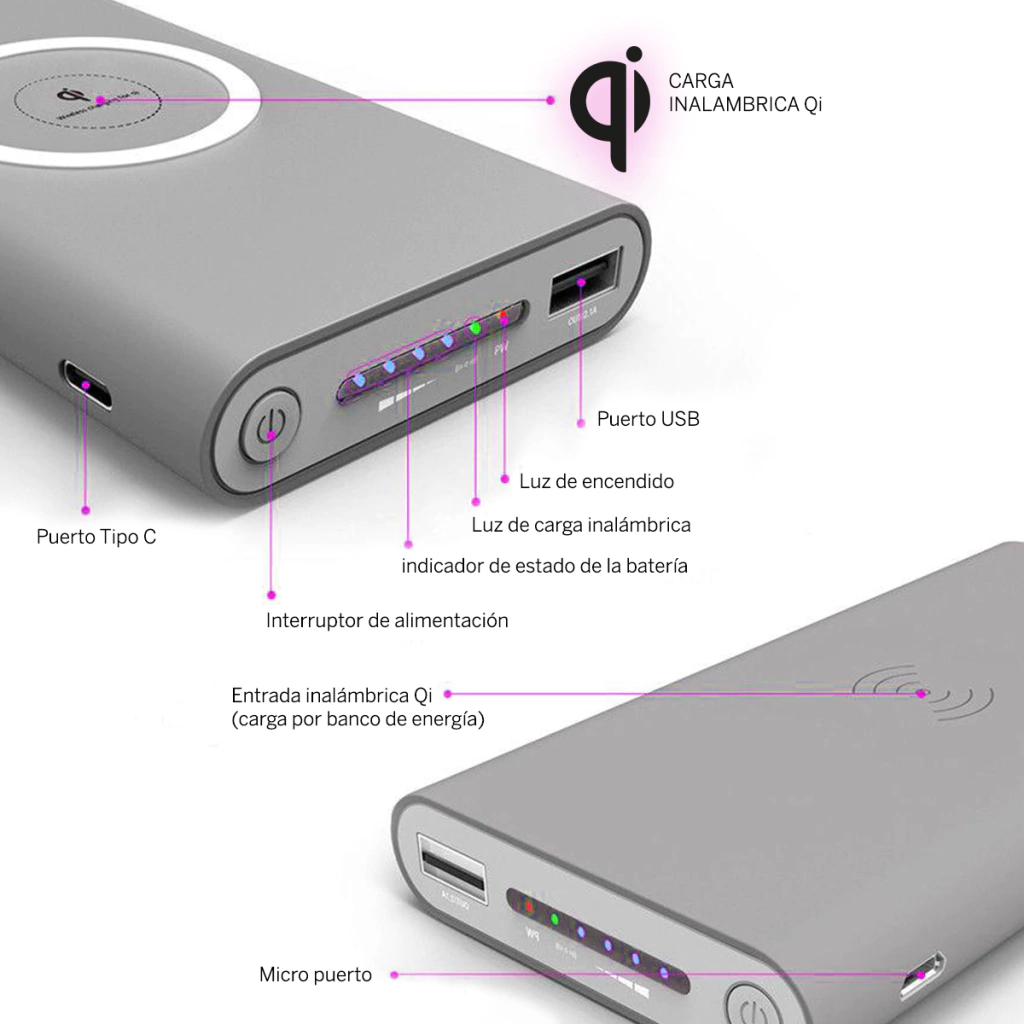 Power bank cargador inalambrico 10000mah Bateria Portatil