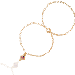 Pulseira Infantil Dupla Com Pingente Sorvete Cravejado Banho Ouro 18K - comprar online