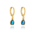 Brinco Argolinha Espelhada e Gota Cristal Azul Banho Ouro 18k