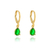 Brinco Argolinha Espelhada e Gota Cristal Verde Banho Ouro 18k