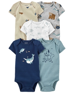 CARTER's Pack 5 Bodys Mangas Cortas "Animalitos"