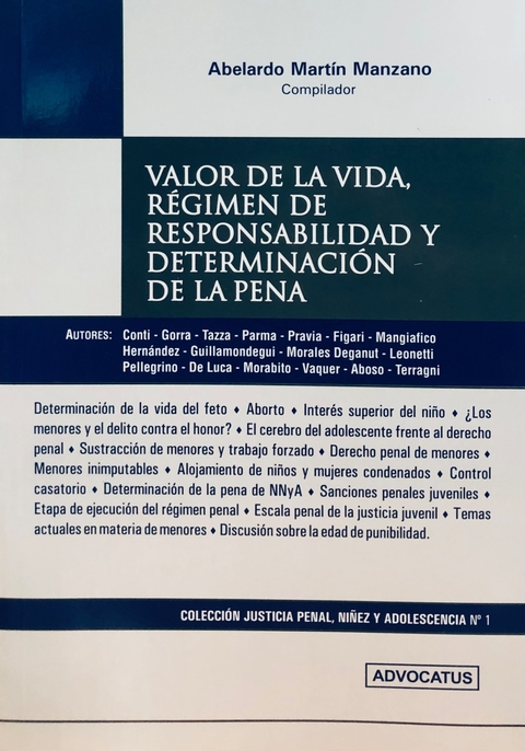 Valor de la vida, régimen de responsabilidad y determinación de la pena AUTOR: Manzano Abelardo Martin (compilador)