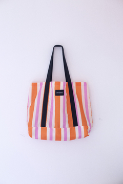 Totebag grande Stripes Naranja y Fucsia - comprar online