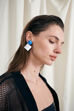 Aros Audrey Circle Square - Plata/Azul - Iskin Sisters