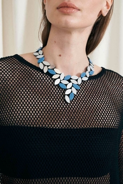 Collar Kate Leaves V - Plata/Celeste - tienda online