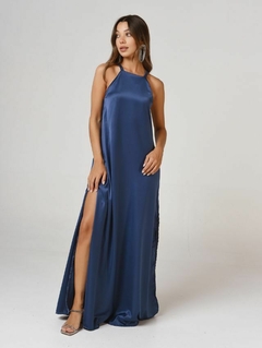 VESTIDO HALTER SEDA AZUL MARINO