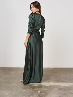 VESTIDO TEQUILA LARGO SEDA VERDE BOTELLA - tienda online