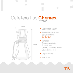 Cafetera tipo Chemex 3 tazas + Filtros Chemex (Kit) en internet