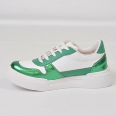 Sneakers Blanco con Puntera Verde Metalizado - PRANA Zapatos