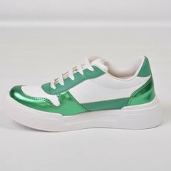 Sneakers Blanco con Puntera Verde Metalizado - tienda online