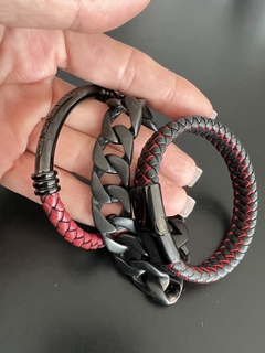 *Pulsera NEGRA & ROJA CUERO TRENZADO en internet