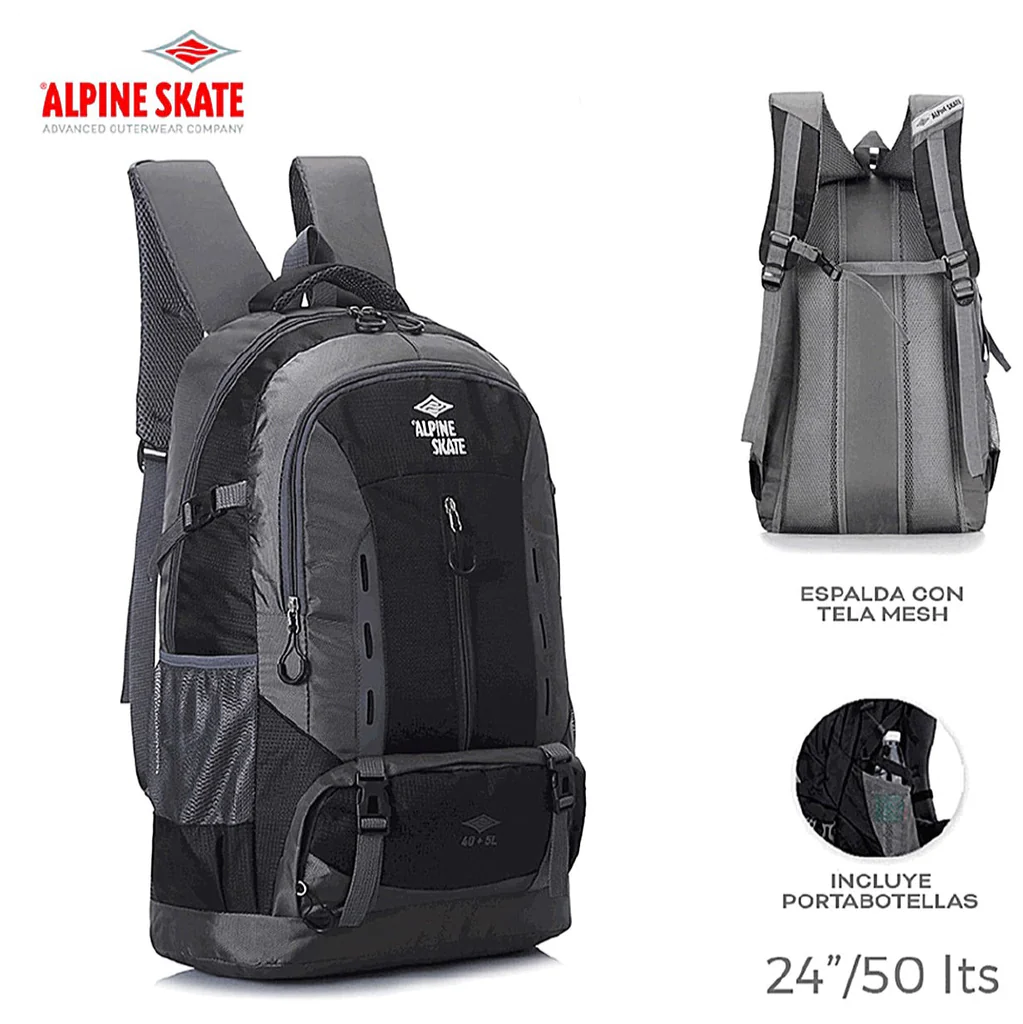 Mochila De Viaje Alpine Skate Camping Trekking 50 Litros Color Negro Diseño  de la tela Liso