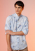 Camisa Corte Clasico Lino Celeste Hojas 1612
