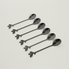 Set x 6 Cucharas Largas Acero Negro Leaves - comprar online