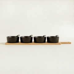 Set x 4 Copetineros Ceramica con Base de Bamboo y Cucharas - comprar online
