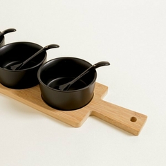 Set x 4 Copetineros Ceramica con Base de Bamboo y Cucharas en internet