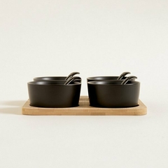 Set x 4 Copetineros Ceramica con Base de Bamboo y Cucharas Cuadrado - comprar online