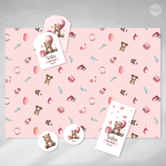 Kit imprimible osito acuarela rosa baby shower nacimiento tukit - comprar online