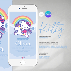 Invitacion kitty unicornio texto editable canva tukit