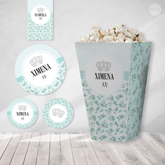 Kit imprimible coronita plata flores tiffany candy bar tukit - comprar online