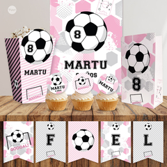 Kit imprimible futbol pelota rosa candy bar tukit