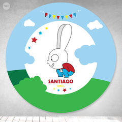 Bunting banner circular digital imprimible round backdrop deco circle simon el conejo tukit