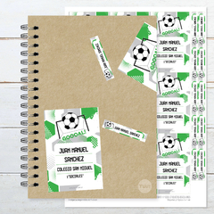 Etiquetas escolares imprimibles futbol verde tukit