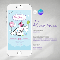 Invitacion editable de cumpleaños bunny kawaii cinnamoroll tukit