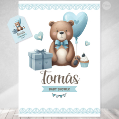 Kit imprimible osito acuarela celeste baby shower nacimiento tukit - comprar online