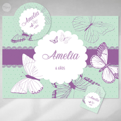 Kit imprimible mariposas violeta verde candy bar tukit - comprar online
