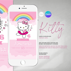 Invitacion kitty bailarina rosa texto editable canva tukit