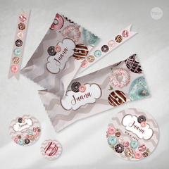 Kit imprimible donas donuts rosquillas acuarela candy bar tukit - TuKit