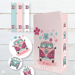 Kit imprimible camioneta traffic kombi hippie flores tukit - comprar online