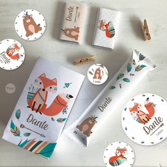 Kit imprimible animalitos del bosque tribal tipi candy bar tukit - comprar online