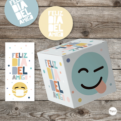 kit imprimible decoracion dia del amigo emojis covid mascara friend caja cubo caja rectangular