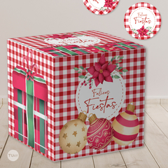 caja cubo imprimible navidad merry christmas, felices fiestas, party bundle, caja decorativa