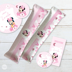 Kit imprimible minnie bebe baby babies tukit, minnie party bundle, texto editable, glitter rosa, minnie mouse